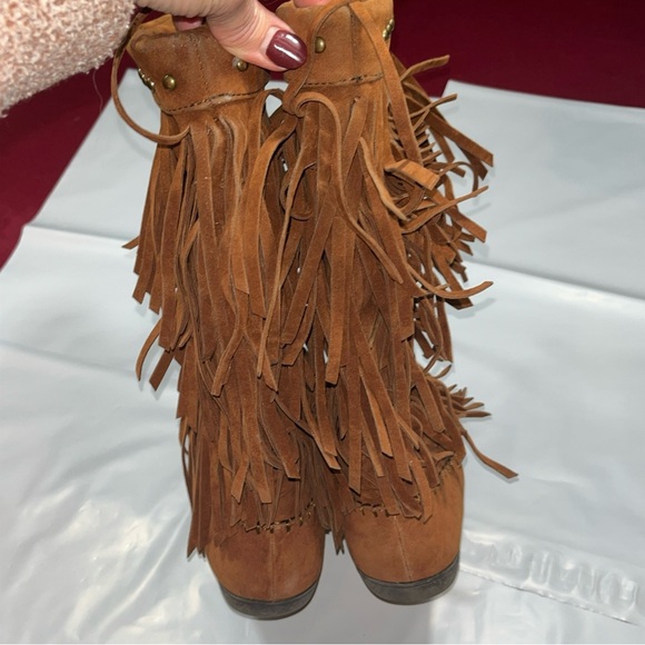 Rampage boho BROWN suede long fringe BOOTS RAM-CAMBRA womens 7M, Moccasin WS1140 - Picture 7 of 16